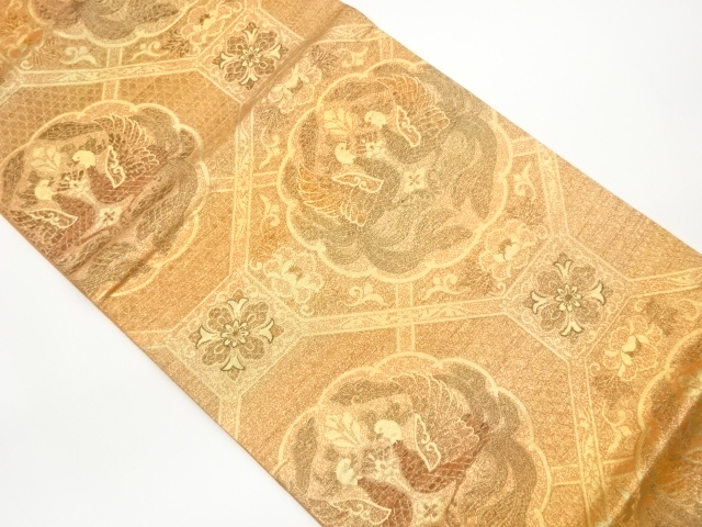 Fukuro obi with Shokue pattern, phoenixes and water chestnuts facing each other